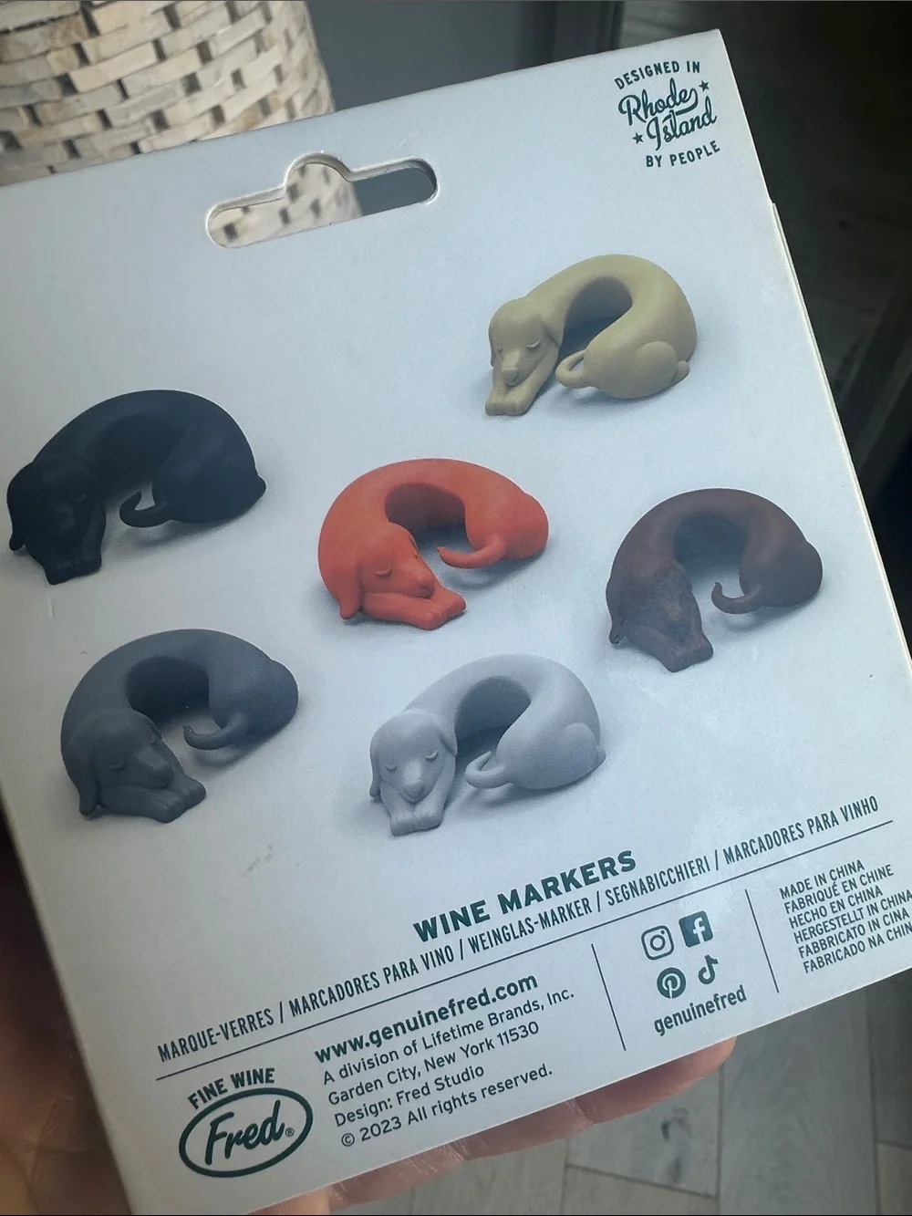 Fred Winer Dogs Wine Glass Markers - Brown, Cream, Black, Gray, Tan, Red